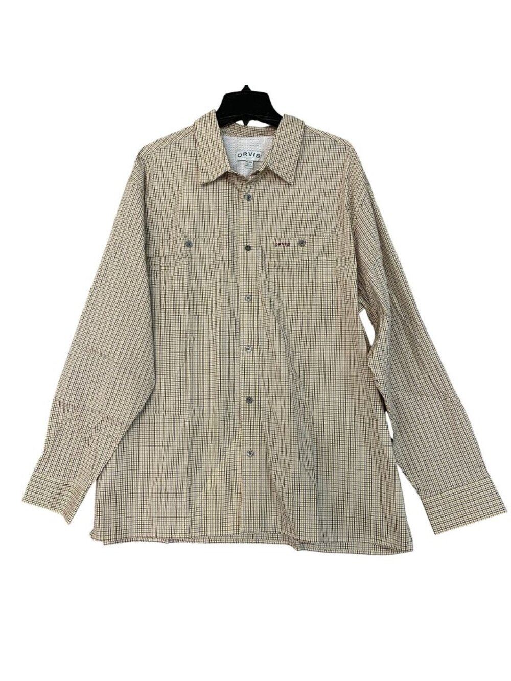 NWT Long Sleeve Tech Shirt Men's XXL Beige Plaid UPF 30+ Quick-Dry Outdoor